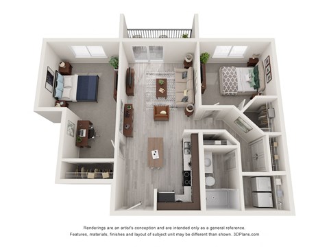 Floor plan for 2 beds, 1 bath, 889 sqft